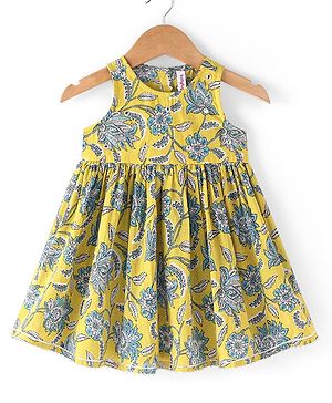Babyhug Cotton Sleeveless Ethnic Dress Floral Print -  Yellow
