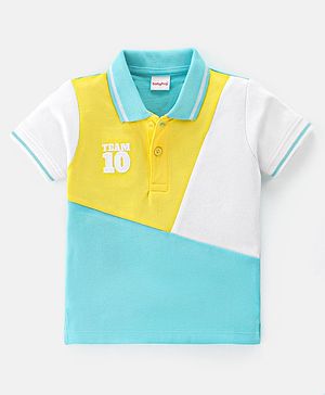 Babyhug Cotton Half Sleeves Cut and Sew Polo T-Shirt With Embroidery - Blue & White