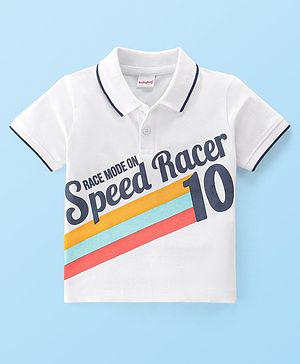 Babyhug 100% Cotton Knit Half Sleeves Polo T-Shirt with Text Graphics - White