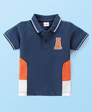 Babyhug 100% Cotton Knit Half Sleeves Polo T-Shirt with Embroidery - Navy Blue