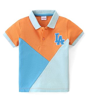 Babyhug Cotton Knit Half Sleeves Striped Polo T-Shirt Color Block - Multicolor