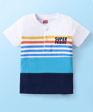 Babyhug Cotton Knit Half Sleeves Striped T-Shirt with Text Embroidery - Multicolour