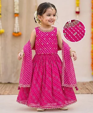Babyhug 100% Cotton Woven Sleeveless
                              Leheriya Printed Choli Lehenga and Dupatta
                              Set - Fuschia