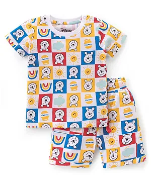 Babyhug Disney 100% Cotton Knit Single Jersey Half Sleeve Night Suit With Winnie The Pooh Print - Multicolour