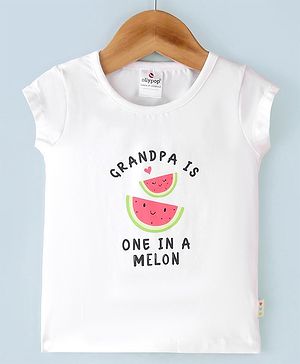 Ollypop Cotton Knit  Half Sleeves  T-Shirt Text & Melon Print - White