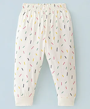 Ollypop Cotton Knit Full Length Lounge  Pant  Multi Color Line Print - Cream