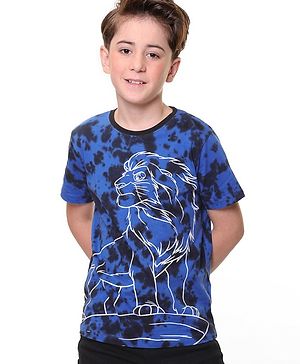 Pine Kids Disney Cotton Tie & Dye Half Sleeve Tee With Front and Back Lion King Graphics - Blue