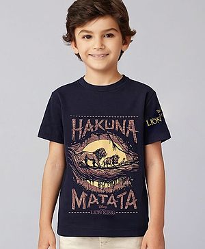 Pine Kids Disney Cotton Knit  Half Sleeve T-Shirt with Lion King Graphics - Navy Blue