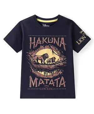 Pine Kids Disney Cotton Knit  Half Sleeve T-Shirt with Lion King Graphics - Navy Blue