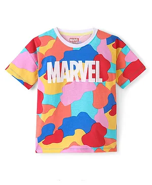 Pine Kids Marvel Cotton Knit Half Sleeves Oversized Tee With Avengers Print - Multicolor