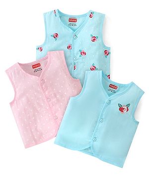 Babyhug 100% Cotton Woven Front Open Sleeveless Jhablas Floral Print Pack of 3- Pink & Blue