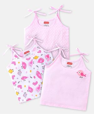 Babyhug 100% Cotton Woven Sleeveless Polka Dots & Birdy Printed  Tie Knot Jhabla Pack of 3 - Pink & White
