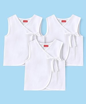Babyhug 100% Cotton Woven Front Tie Knot Sleeveless Jhabla Solid Colour Pack Of 3 - White
