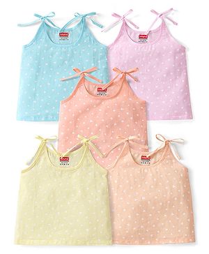 Babyhug 100% Cotton Poplin Tie Knot Sleeveless Jhablas With Heart Print Pack Of 5 - Multicolour