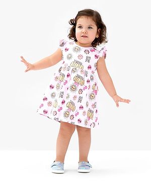 Bonfino 100% Cotton Knit Sleeveless Frock With Cherry Print - Pink