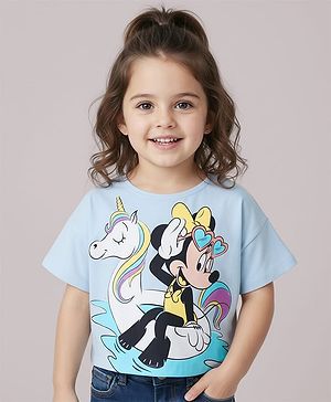 Babyhug Disney Cotton Knit  Oversized Half Sleeves T-Shirt  with Minnie Mouse Family Graphics - Blue