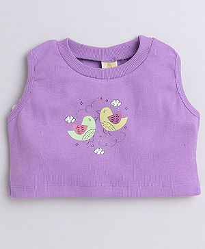 Aww Hunnie Knitted Sleeveless Sparrow Printed Tank Top - Mauve Purple