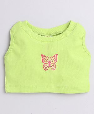 Aww Hunnie Knitted Sleeveless Butterfly Printed Tank Top - Green