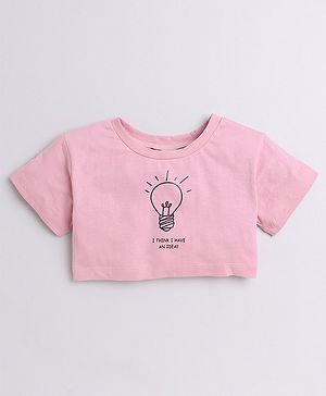 Aww Hunnie Cotton Jersey Half Sleeves Electric Bulb Printed Crop Top - Pink