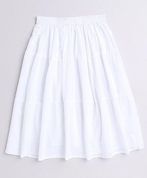 Aww Hunnie 100% Cotton Solid Tiered Skirt - White