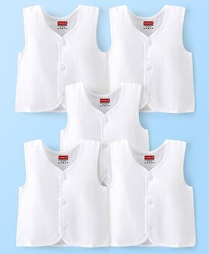 Babyhug 100% Cotton Woven Sleeveless Solid Color Front Open Jhabla Pack of 5 - White