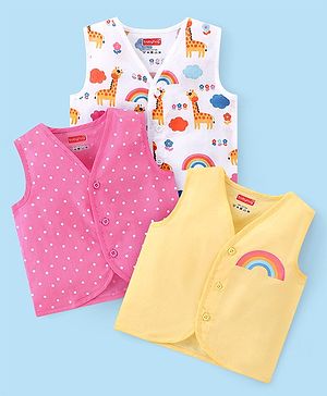Babyhug 100%  Cotton Woven Sleeveless Front Open Jhabla Polka Dot Print Pack of 3 - Multicolour