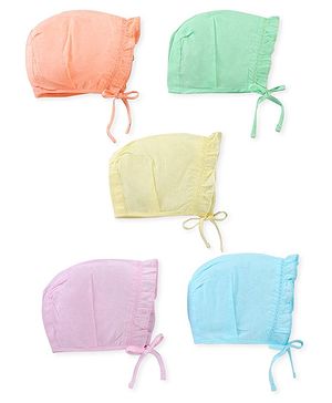 Babyhug 100% Cotton Solid Bonnet Bonnet Caps Pack of 5  - Multicolour