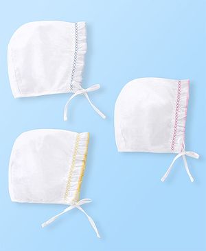 Babyhug 100% Cotton Cap Pack of 3- White