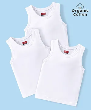 Babyhug 100% Organic Cotton Knit Sleeveless Solid Color Sandos Pack of 3 - White