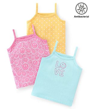 Babyhug 100% Cotton Knit Sleeveless Antibacterial Slips With Polka Dot Pack of 3 - Multicolor