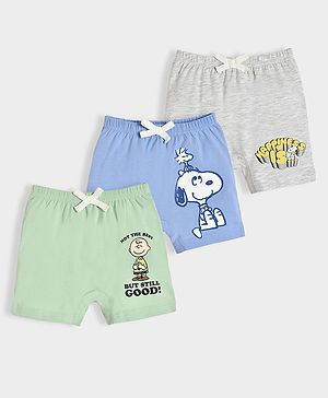 Mi Arcus Cotton Spandex  Pack Of 3 Peanuts Featuring  Snoopy & Boy Printed Shorts - Multi Colour