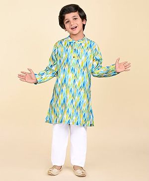 Babyhug Cambric Full Sleeves Kurta With Payjama Set Ikat Print -Multicolor