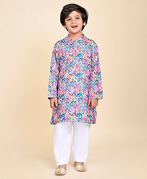 Babyhug Cambric Woven Full Sleeves Chevron Printed Kurta With Pyjama Set - Multicolor