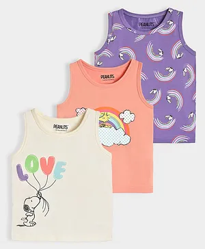 Mi Arcus Pack Of 3 Cotton Spandex Peanuts Featuring  Sleeveless Snoopy Printed Vests - Multi Colour