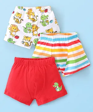 Babyhug 100% Cotton Knit Striped & Crocodile Printed Antibacterial Trunks Pack of 3 - Multicolour
