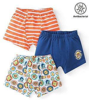 Babyhug 100% Cotton Antibacterial Trunks Crocodile Print Pack of 3 - Orange & Blue