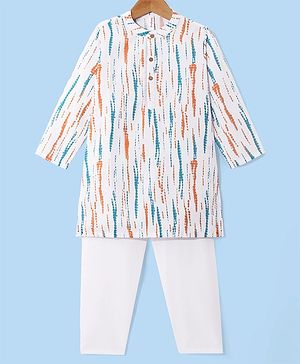 Babyhug Cambric Woven Full Sleeves Vertical Striped Kurta With Pyjama Set - White