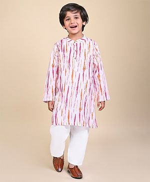 Babyhug Cambric Woven Full Sleeves Vertical Striped Kurta With Pyjama Set - Pink & White