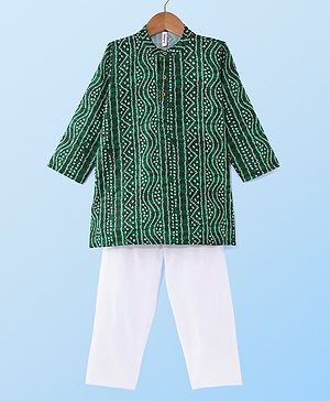 Babyhug Cambric Full Sleeves Kurta  Pyjama Set Bandhani Print - Green