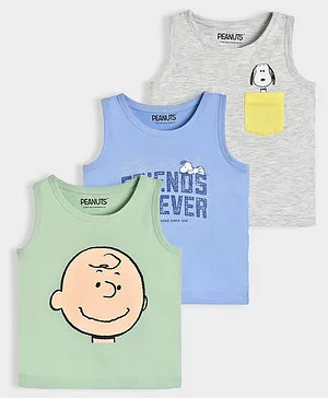 Mi Arcus Pack Of 3 Peanuts Featuring Sleeveless  Snoopy & Boy Printed Vests - Multi Colour