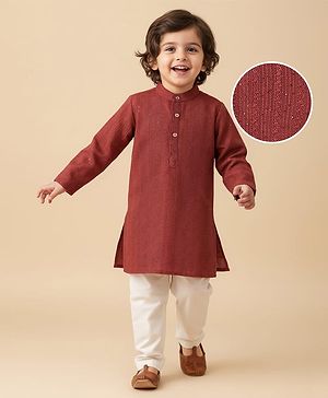 Babyhug Woven Full Sleeves Embroidered Kurta Payjama Set - Red