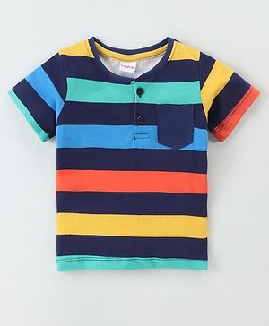 Babyhug Cotton Knit Half Sleeves T-Shirt with Striped Pattern - Multicolor