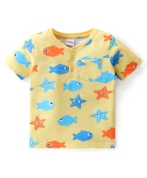 Babyhug Cotton Knit  Half Sleeves T-Shirt  with Star Fish Print - Multicolour