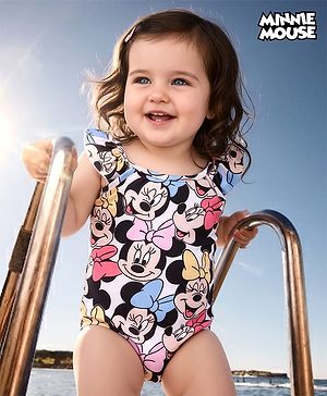 Babyhug Disney Frill Sleeves V Cut Swimsuit Minnie Mouse Print - Multicolour
