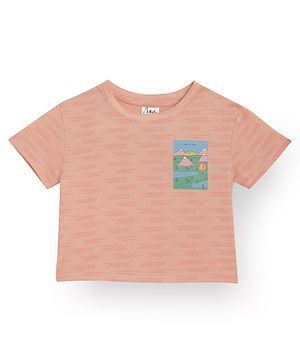 Anthrilo Half Sleeves Mountains & Sun Printed Tee - Peach