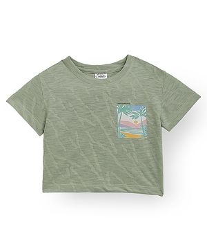 Anthrilo Half Sleeves Beach Theme Printed Tee - Green