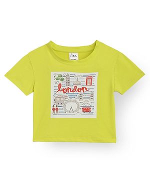 Anthrilo Half Sleeves London Text Printed Tee  - Green