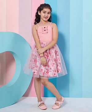 Pspeaches Sleeveless Floral Printed Fit & Flare Woollen Dress - Pink