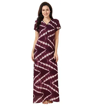 Piu Cotton Woven  Half Sleeves Abstract Printed Nighties With Concealed Zipper Nursing Access - Purple