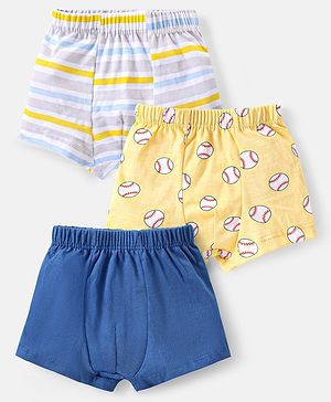 Babyhug 100% Cotton Trunk with Stripes & Baseball Print Pack Of 3 - Multicolor